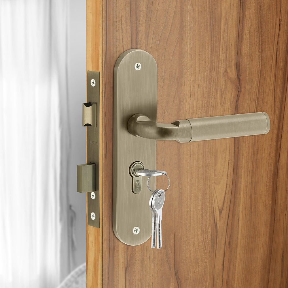 IPSA Cherry Iris Handle Series on 8" Plate CYS Lockset with 60mm Both Side Key - Matte Antique Finish MAB